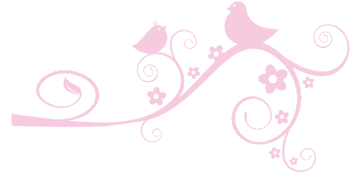 左右に広がる鳥と植物の淡いピンクの飾り模様
