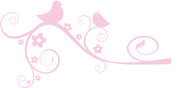 左右に広がる鳥と植物の淡いピンクの飾り模様